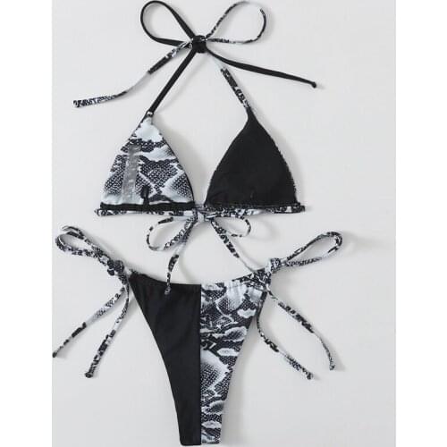 Womens Snakeskin Print Bikini 2-Piece Sexy Split Swimsuit