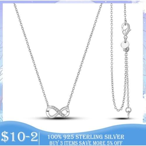 Korean Silver Necklace 925 Sterling Silver Infinite Infinity Forever Necklace for Women CZ Birthday Banquet Gift Fine Jewelry