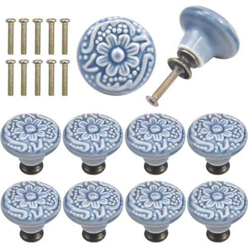 GTBL 10PCS Ceramic Cabinet Knobs Vintage Drawers Handles for Kitchen Cupboard Drawer Bookcase Furniture Door (with Screws)