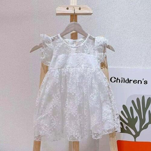 2021 Lace Floral Girl Party Dress White Princess Dress With Sleeve Summer Flower Girls Dresses flower girl dresses
