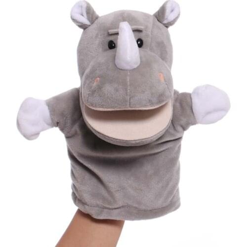 25cm Animal Hand Puppet Cute Rhinoceros Plush Toys Baby Educational Hand Puppets Story Pretend Playing Dolls for Children Gifts