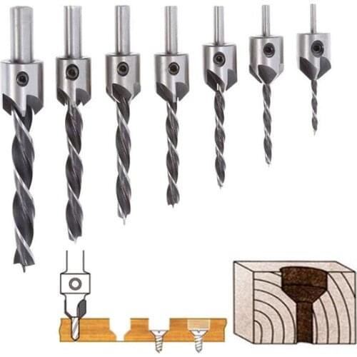 3/4/5/6/7/8/10mm Flute Countersink Drills BitS countersunk head drilling Bit Set 3 Tips Woodworking Drill HSS Drills