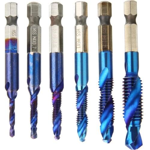 6pcs/set HSS Drill Bit Tap HSS Drill Bits M3 M4 M5 M6 M8 M10 Metric Thread Spiral Screw Hex Shank Bits Set
