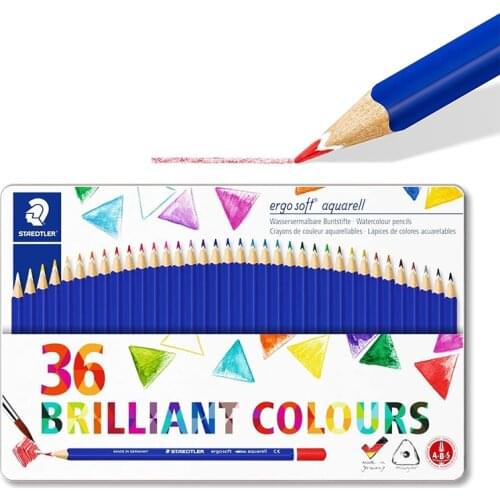 Staedtler ergosoft 156 M36 Watercolour Colouring Pencils, Water-Soluable, Increased Break Resistance, Triangular, Set of 36 Bril