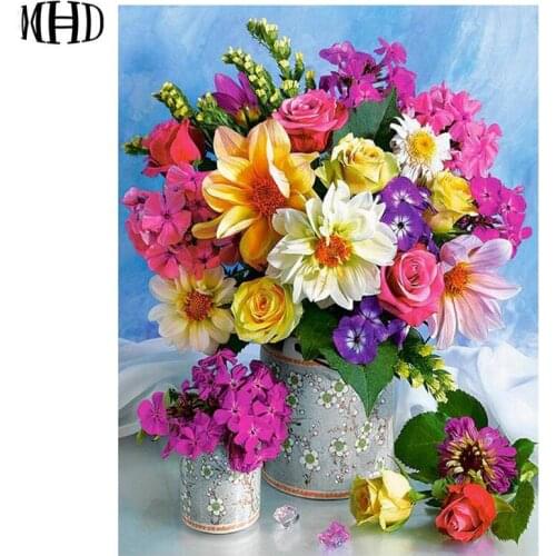 MHD DIY Full Round Flower Diamond Embroidery Rhinestone Diamond Cross Stitch Diamond Painting Crystal Mosaic Needlework