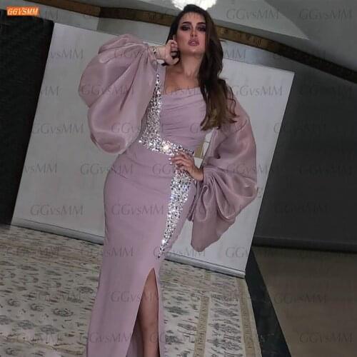 Arabic Mermaid Evening Dress Long Sleeve Sparkly Crystal Slim Fit Sexy Women Dresses Party Gowns 2020 Abiti Da Cerimonia Da Sera