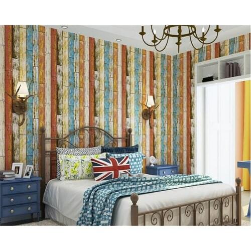 Beibehang Mediterranean vertical striped wallpaper retro nostalgic wood grain store hotel restaurant TV wall 3d wallpaper tapety