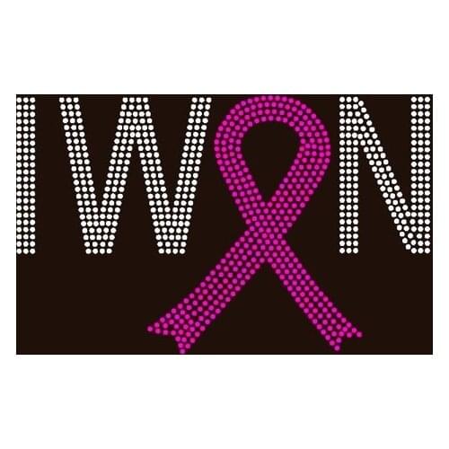 Free shipping I Won Ribbon Cancer Awareness Rhinestone Transfer