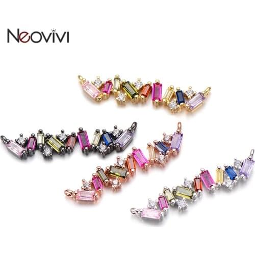 Neovivi Big Regular Square CZ Beads Long Strip Charm Colorful Zircon Pendant Connector for Jewelry Making Necklace Bracelets DIY