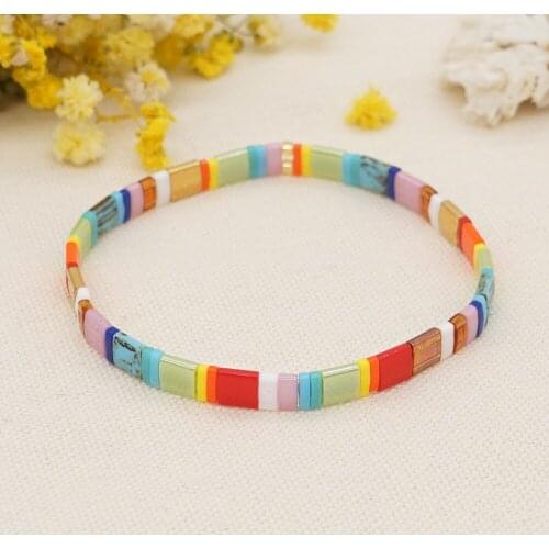 Rainbow Color Matching Beaded Square Very Small Bohemian Ethnic Style TILA Rice Bead Couple Bracelet Adjustable Bracelet