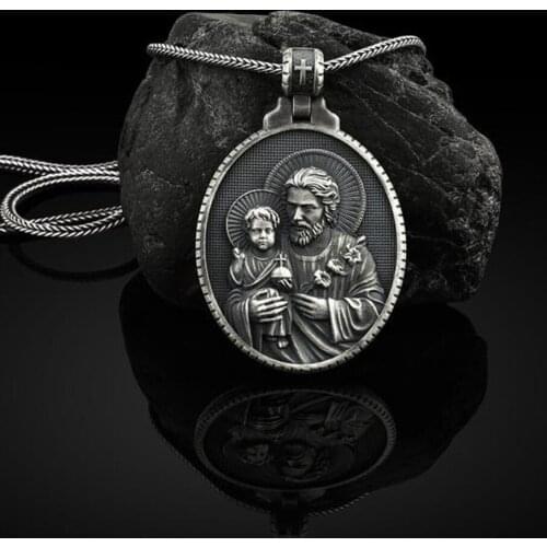 Pure tin religion Christian Joseph hug Jesus charms Pendant vintage style Mens chain punk choker collar necklace jewelry