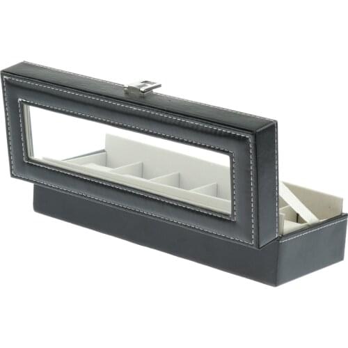 6 Slots PU Leather Watch Display Case, Watches Box Holder Jewelry Storage Organizer