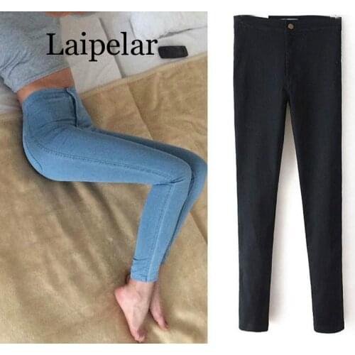 Laipelar Slim Jeans For Women Skinny High Waist Jeans Woman Blue Denim Pencil Pants Stretch Waist Women Jeans Pants Plus Size
