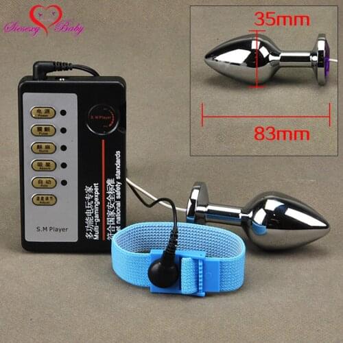 Middle Anal Plug Penis Ring Electric Shock Host and Cable electro shock sex toys electro stimulation sex toys for TENS adultgame