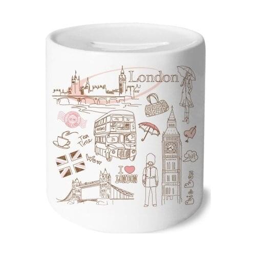 I Love London Britain Big Ben Bus Money Box Saving Banks Ceramic Coin Case Kids Adults