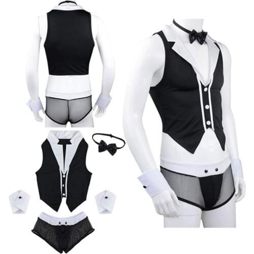 Halloween Costumes Mens Women Sexy Maid Cosplay Costume Outfits Tops Boxer Briefs Underwear with Collar Handcuffs Lingerie Set