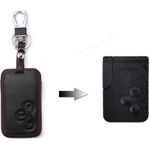 Leather Key Case For Car 3 Buttons For Renault Megane Scenic Clio Car Key Cover With Keychain Key Portect