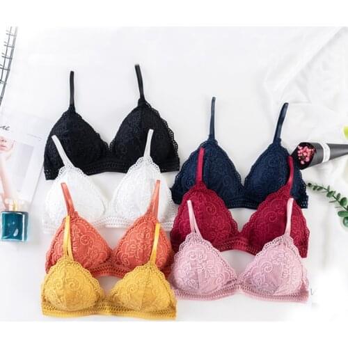 Hot Sale Women Bralette French Style Sexy Lace Bra Girls Triangle Cup Lingerie Deep V Wireless Underwear Soft Thin Seamless Bra