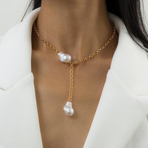 Fashion Baroque imitation pearl pendant necklace women Bohemian womens simple gold Tassel Necklace Jewelry