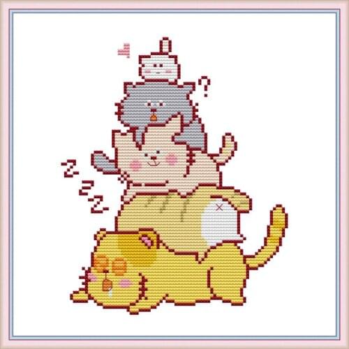 Stacked Arhat DIY cartoon cat Pattern Cross Stitch Kit Aida 14CT 11CT Printed Embroidery Set Needlework Home Decoration Painting