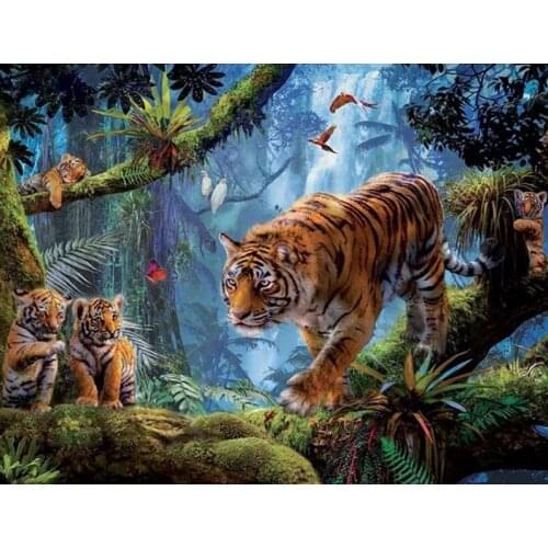 Tigers on Tree-Animal Counted Cross Stitch Kit Needlework Embroidery Crafts 14ct Unprinted Aida DIY Arts Handmade Home Decor