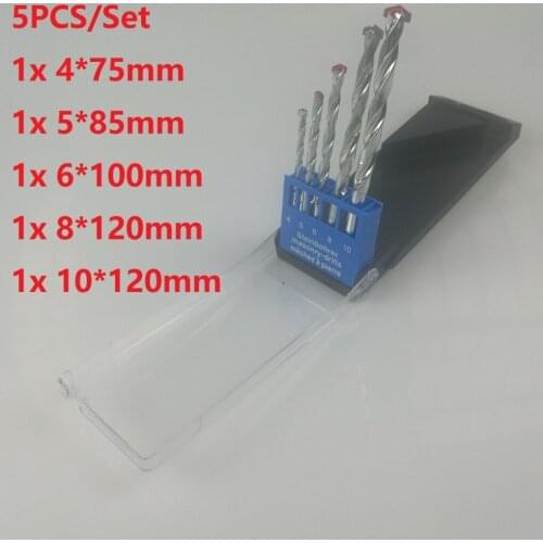 5Pcs 4mm-10mm Masonry Drills Bit Set Concrete Carbide Tip Brick Tile & Stone