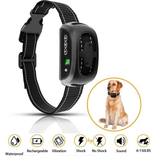 Pet Dog Anti Barking Control Collar Rechargeable Shock Effective Stop Barking Dog Waterproof Training No Bark Silver ColorCollar