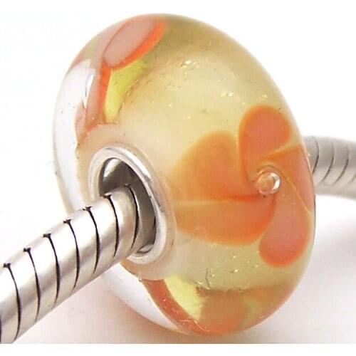 PJG2133 100% S925 Sterling Silver Beads Murano Glass beads Fit European Charms Bracelet charms diy jewelry Lampwork GlassBeads