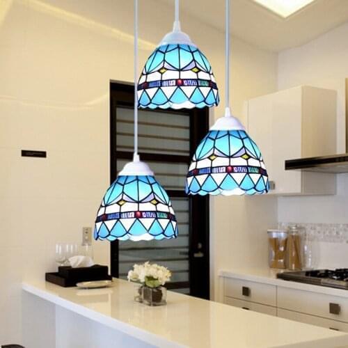 Mediterranean sea retro American country tiffany pendant light stained glass living room dining room bar hanging lighting lamp
