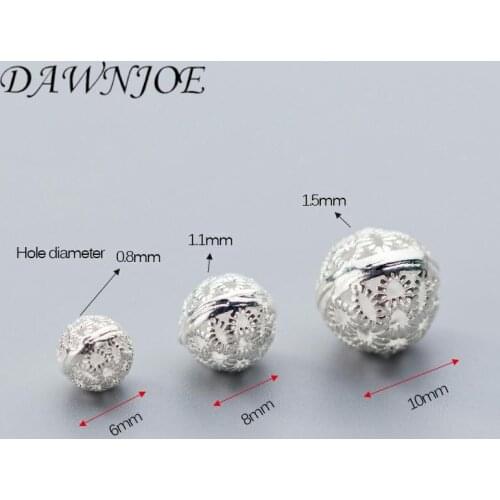 S 925 Sterling Silver Hollow 6-10mm Spherical Beaded Spacer Beads DIY Handmade supplies for Jewelry Making Finding