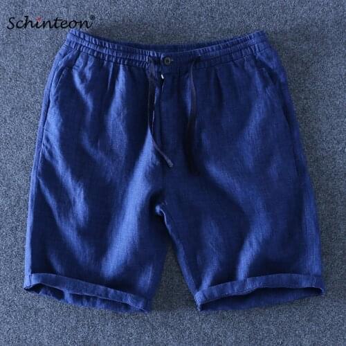Schinteon 2019 100% Pure Linen Shorts Men Beach Elasticated Waistband Drawstring Thin Casual Comfortable Top Quality