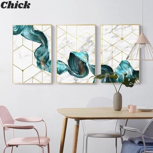 Nordic Geometric Wall Art Canvas Painting Abstract Blue Fabric Poster Print Modern Minimalist Picture For Living Room Home Decor