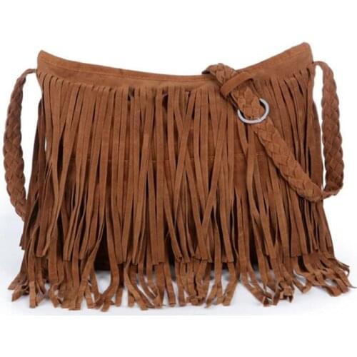 New ins super fire hand-woven shoulder bag star texture foreign style leather velvet frosted tassel diagonal bag woman bag
