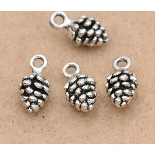 Tibetan Silver Plated Pine Cone Charms Pendants Handmade Accessories Jewelry Diy Jewelry Making Craft 13x7mm