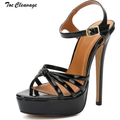 Crossdresser Shallow stilettos shoes woman sexy 16cm Thin Heel Peep Toe Platforms Exegang Office Lady Ankle strap Pumps US16 17