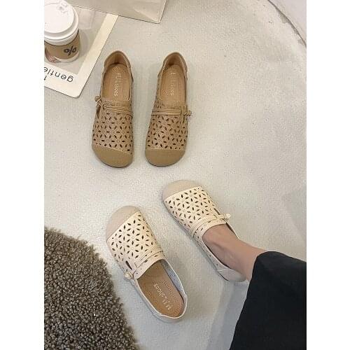 Spring And Summer New Fashion Hollow Breathable Large Size Ladies Single Shoes All-Match Flat Casual Shoes