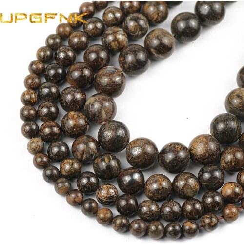 UPGFNK Natural Bronzite Stone Beads Round Loose Spacer Beads For Jewelry Making 4/6/8/10/12mm DIY Bracelets Necklace 15" Strand