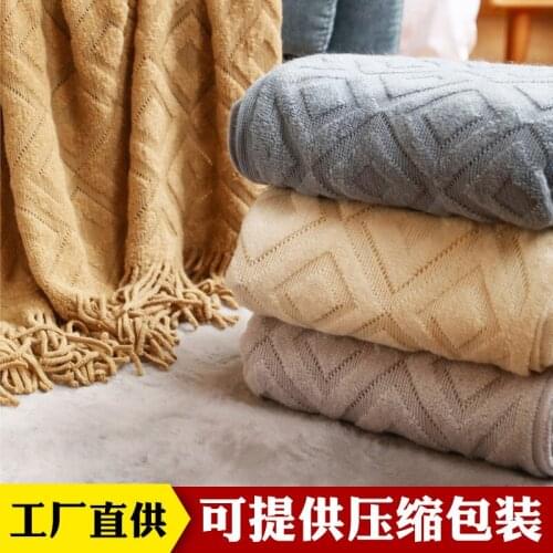 2 Size Knitted Printed Sofa Blanket Bedding Towel Tassel Towel Nap Blanket Bedding Sofa Blanket Shawl Multi purpose Blanket