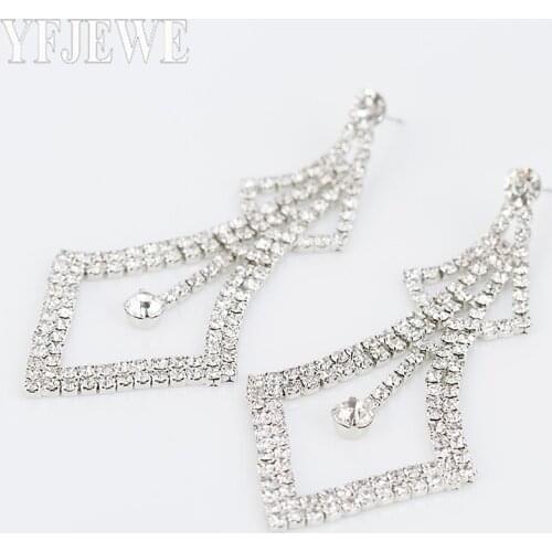 YFJEWE Crystal Leaf Long Drop Earrings Luxury Bridal Wedding Jewelry for Women