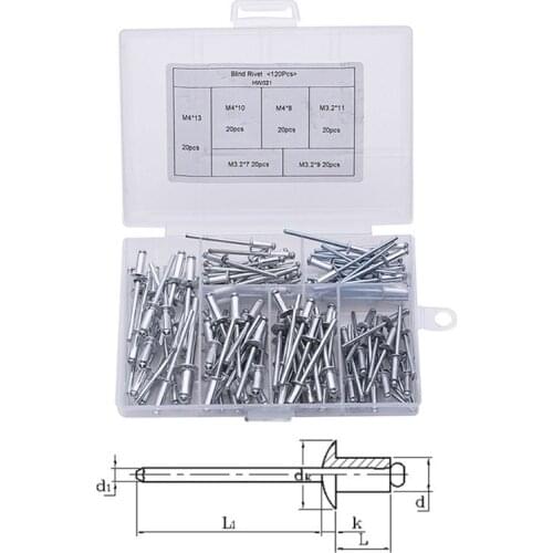 120Pcs/set M3.2*7/9/11 M4*8/10/13 GB12618 Aluminium Blind Rivets Nail Decoration Pop Rivets For Furniture Assortment Kit