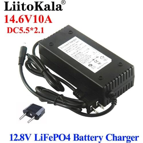 LiitoKala Output 14.6V 10A For 12V 10A Lifepo4 Battery Charger with EU US Plug Clips Charge DC Adapter Input 100-240V 5.5*2.1DC