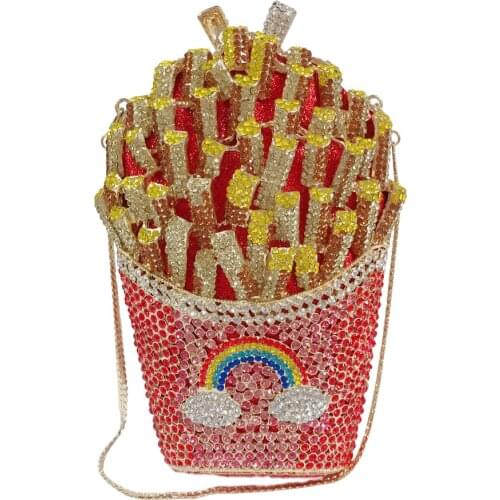 Woman Good Quality handwork Metal Evening Clutch Handbag Crystal Rhinestone Purse French fries Diamond Clutch Bags