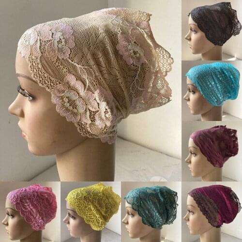 Women Muslim Head Scarf Lace Underscarf Stretch Hijab Cover Headwrap Underscarf Cap Shawl Islam Scarf Inner Headband Bonnet