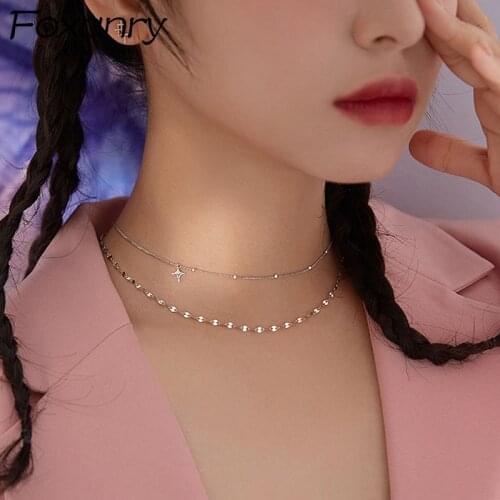 Foxanry 925 Sterling Silver Clavicle Chain Necklace for Women Trendy Elegant Charming Creative Star Party Jewelry Girls Choker