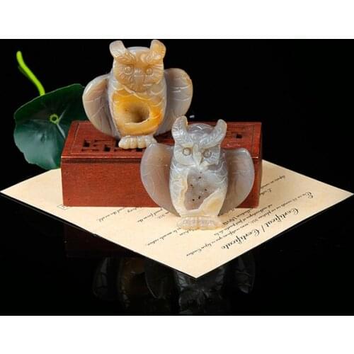 1 PC natural crystal tooth agate owl statue exquisite Nordic mineral home shelf crystal modern home decoration holiday DIY gift
