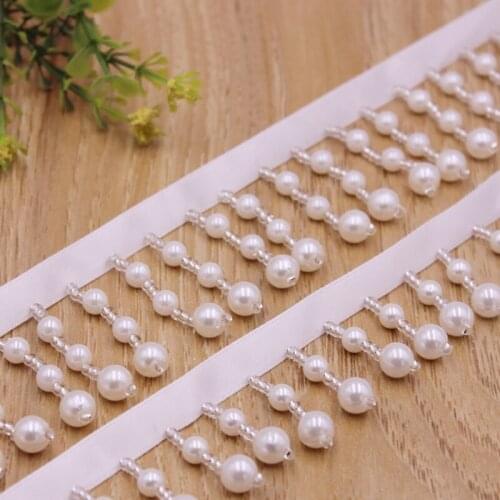 1Yards White Bead Silk Tassel Fringe Trim Pearl Beaded Lace Beaded Ribbon Beads Clothing Pendant Tassels Handicraft Accessories