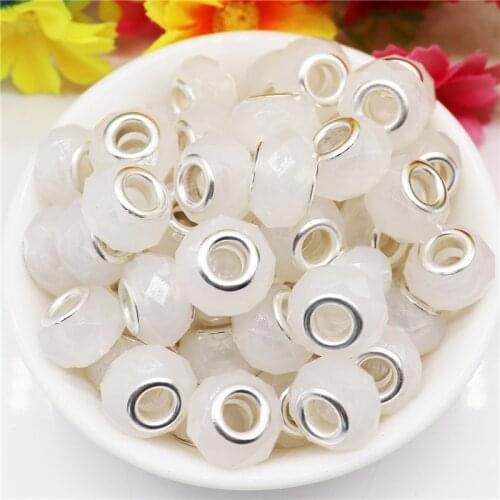 10Pcs New Cut Faceted White Jelly Color Resin Beads Large Hole Spacer Charms for Bracelet Snake Chain Jewelry Earrings Necklaces