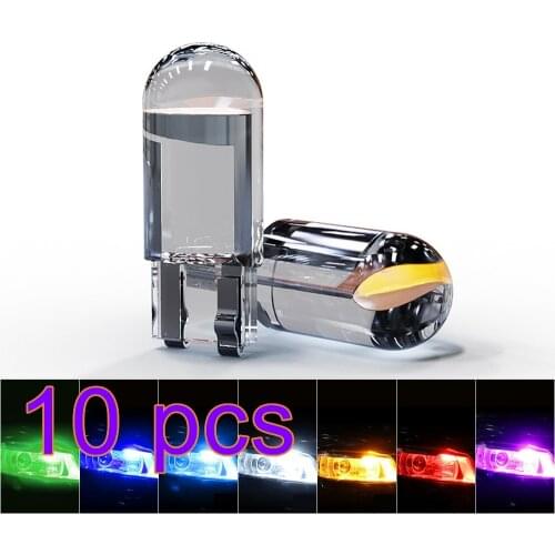 10pcs T10 W5W Cob Glass Car Light LED Interior Bulb 6000K Auto License Plate Dome Read DRL Lamp Style Door Gap Parking lights