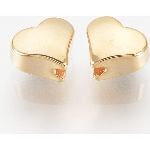 20pcs Metal Brass Beads Real Gold Plated Heart Shape Loose Beads Spacer For Jewelry Bracelet Necklace Making 6x7x3.5mm Hole: 2mm