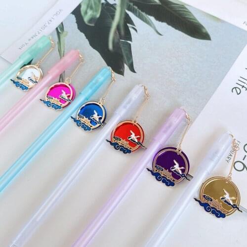 24PCS The Creative 0.5mm Student Stationery Ancient Chinese Style Crane Pendant Black Gel Pen Kawaii School Supplies